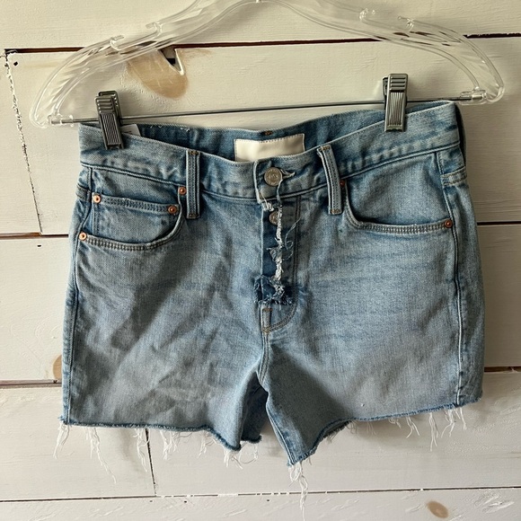 MOTHER Superior The Fly Cut Proper Short size 24 Light Blue Denim Cutoff, EUC - Picture 1 of 8